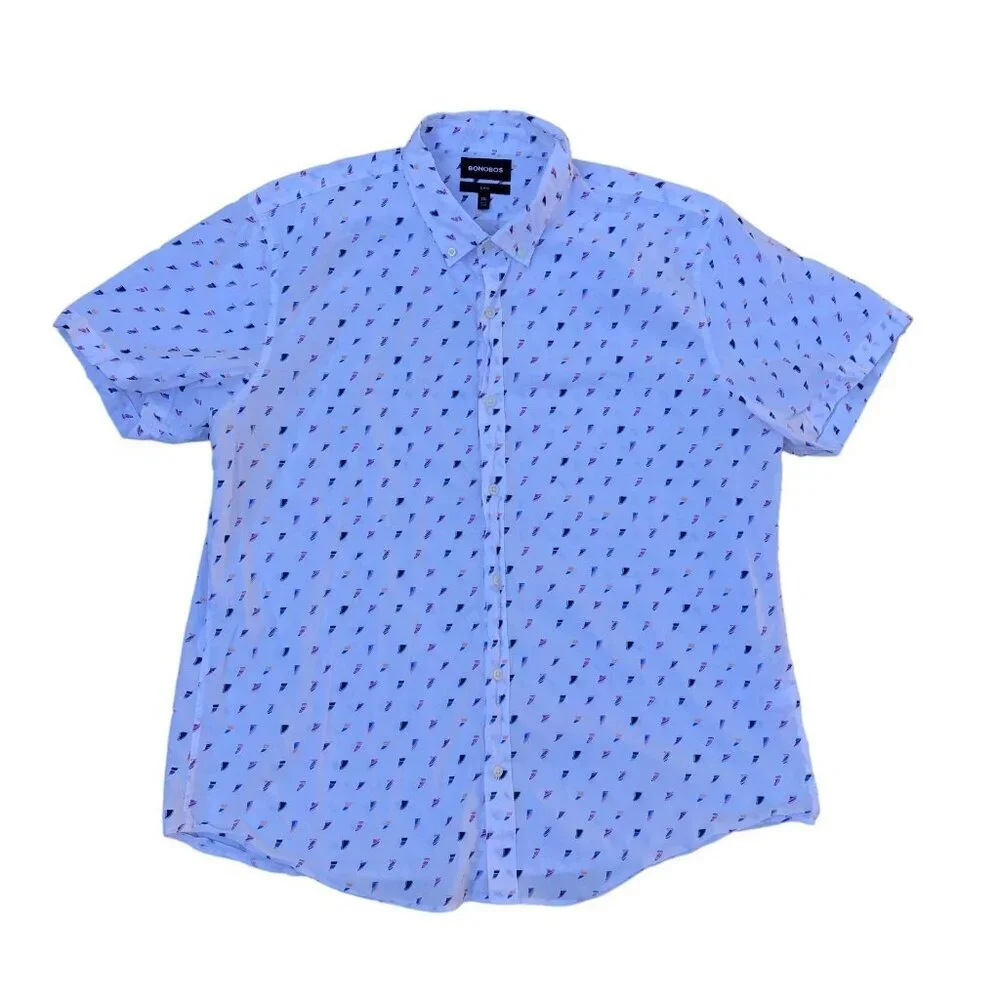 BONOBOS Slim Fit Button Down Shirt 2XL Men's Short Sleeve Sailing Nautical White